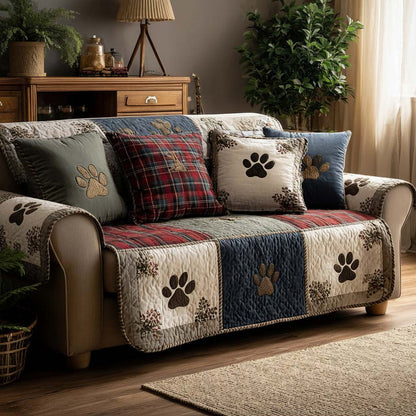 Rustic Plaid & Paw Print Quilted Seat Sofa QV81