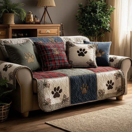 Rustic Plaid & Paw Print Quilted Seat Sofa QV81