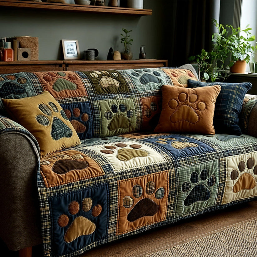 Rustic Patchwork Love Paw Quilted Seat Sofa QV82