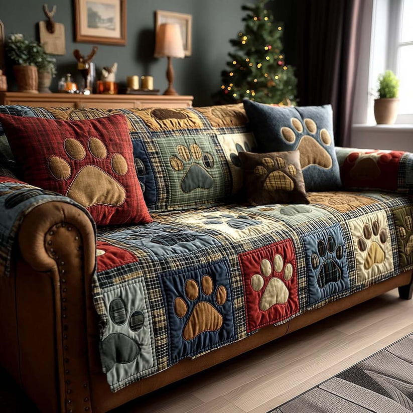 Rustic Paw Print Joy Quilted Seat Sofa QV83