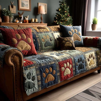 Rustic Paw Print Joy Quilted Seat Sofa QV83