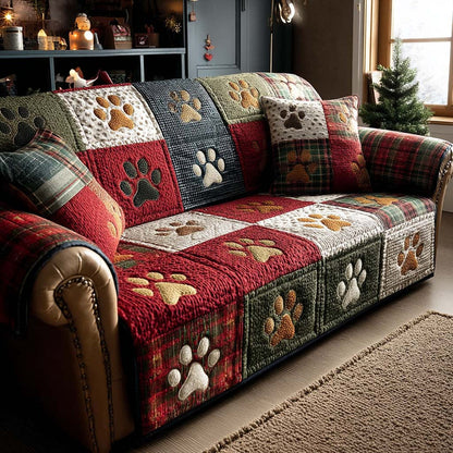 Christmas Pet Paw Print Quilted Seat Sofa QV84