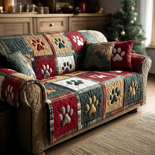 Christmas Paw Print Quilted Seat Sofa QV86