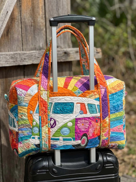 Groovy 70s VW Bus Quilted Travel Bag With Trolley Sleeve QV01