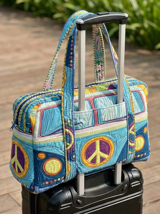 Vintage Hippie Peace Sign Quilted Travel Bag With Trolley Sleeve QV05