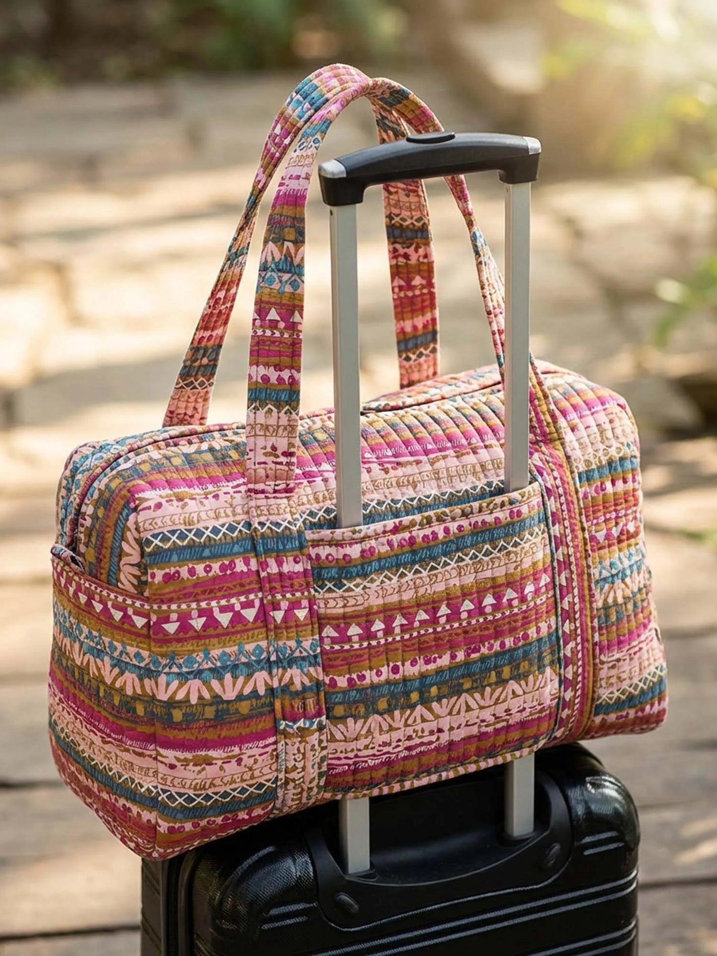 Boho Aztec Pattern Quilted Travel Bag With Trolley Sleeve QV06