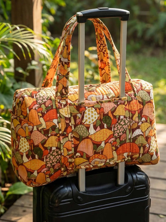 Vintage Mushroom Pattern Quilted Travel Bag With Trolley Sleeve QV07