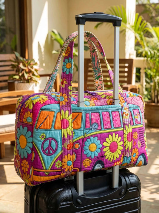 Retro 70s Floral Quilted Travel Bag With Trolley Sleeve QV08