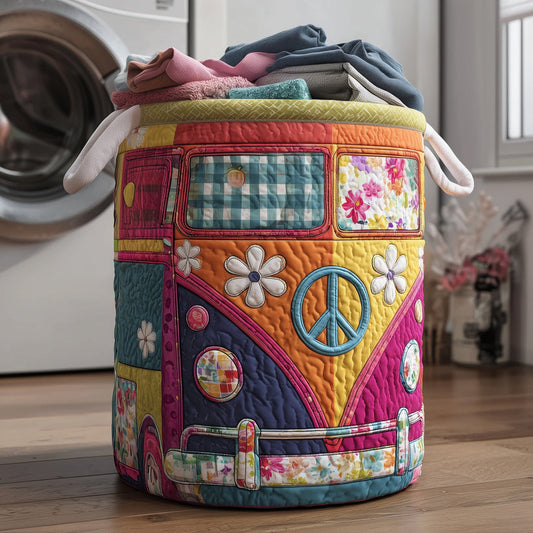 Colorful Hippie Bus Quilted Laundry Basket QV03