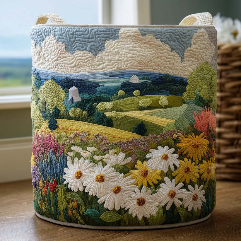Daisy Meadow Quilted Laundry Basket QV11