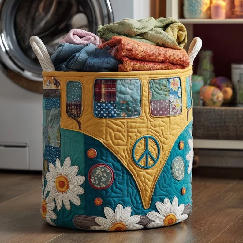 Hippie Van Quilted Laundry Basket QV17
