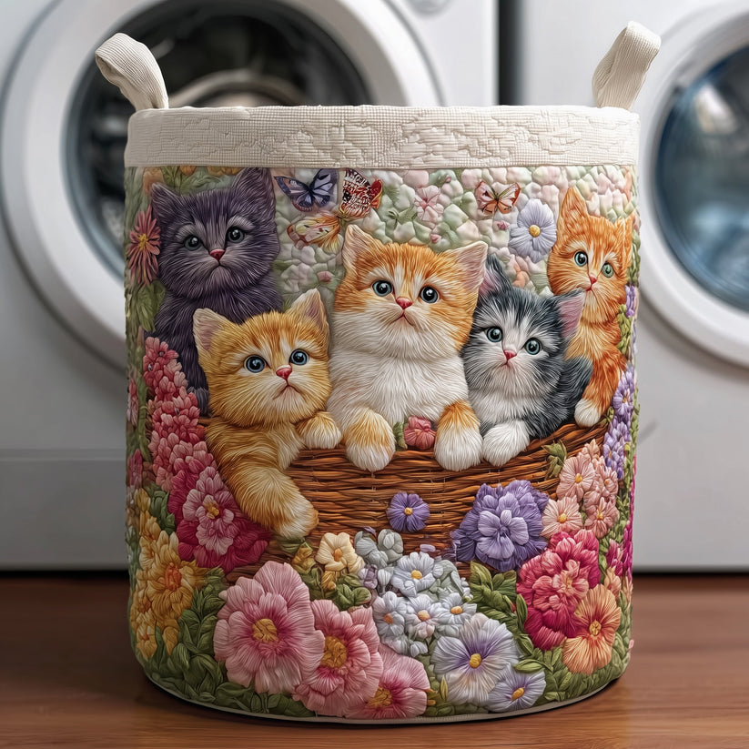 Vintage Meow Quilted Laundry Basket QV21