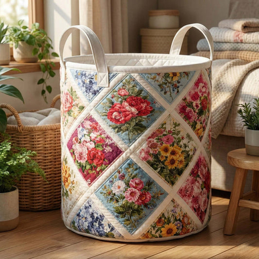 Floral Serenity Quilted Laundry Basket QV23