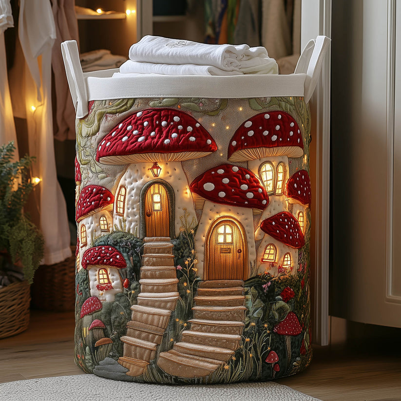 Mushroom Cottage Quilted Laundry Basket QV25