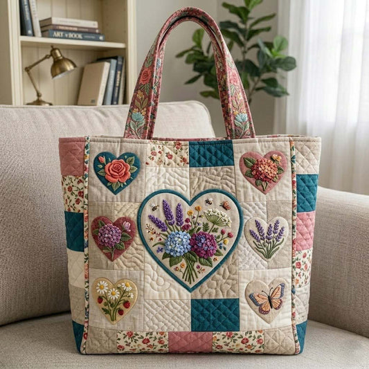 Cottagecore Patchwork Heart Quilted Tote Bag QV07