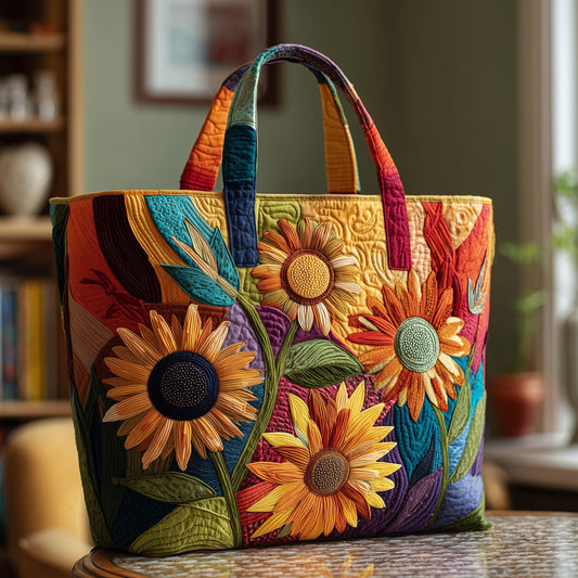 Vibrant Floral Landscape Quilted Tote Bag QV09