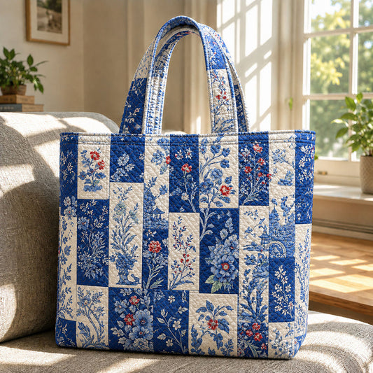 Toile De Jouy Pattern Quilted Tote Bag QV13