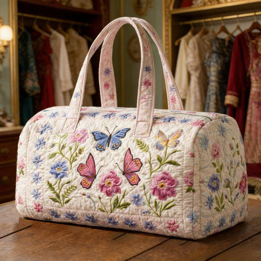 Butterfly Floral Garden Quilted Duffle Bag QV50
