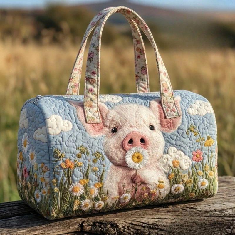 Cute Pig Daisy Meadow Quilted Duffle Bag QV53
