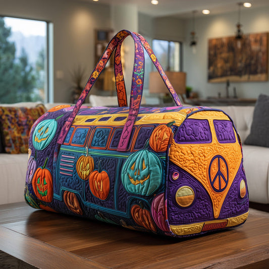 Spooky Pumpkin Peace Sign Quilted Duffle Bag QV60