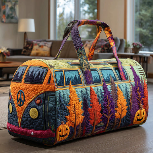 Hippie Bus Fall Pumpkin Quilted Duffle Bag QV63