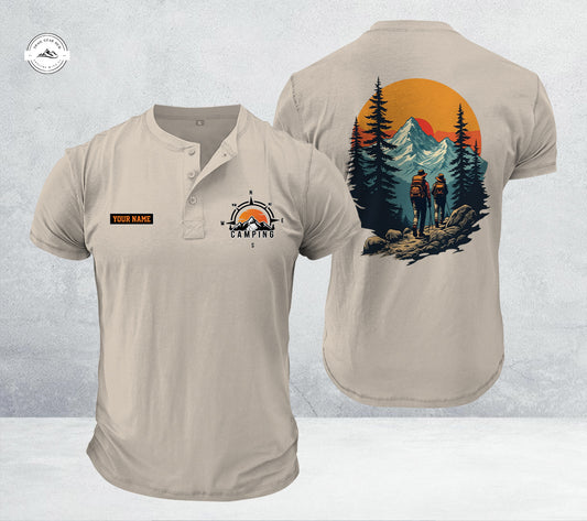 Sunset Mountain Camping Henley Shirt TG06