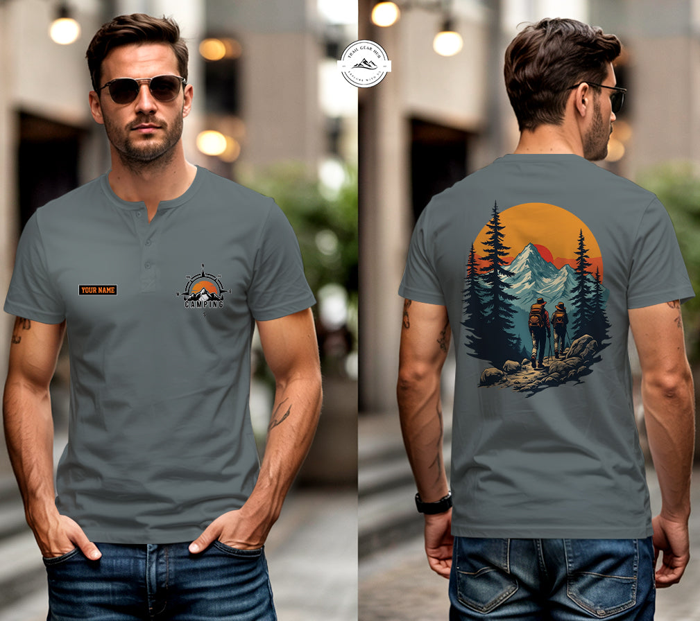 Sunset Mountain Camping Henley Shirt TG06
