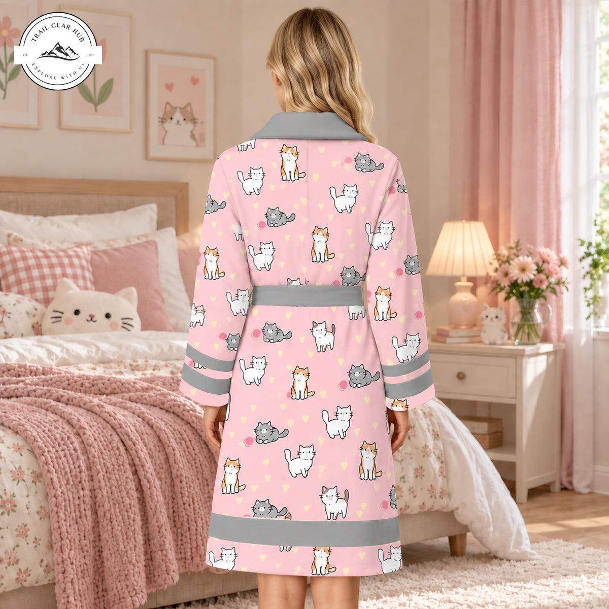 Cute Pink Kitten Patterned Bathrobes TG15