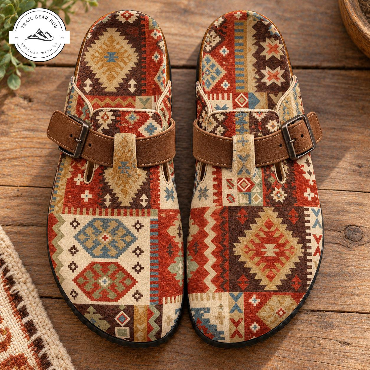 Vintage Tribal Pattern Suede Mules Slippers TG16
