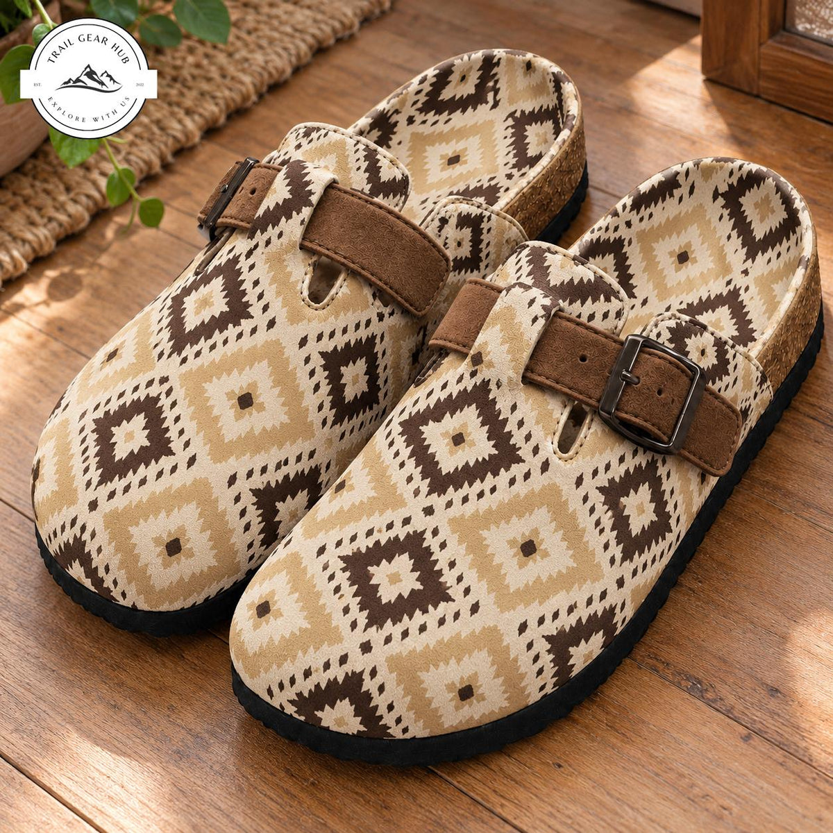 Vintage Geometric Print Suede Mules Slippers TG17
