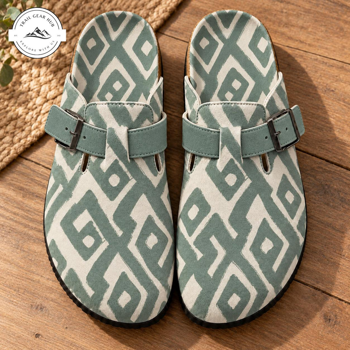 Geometric Pattern Suede Mules Slippers TG18