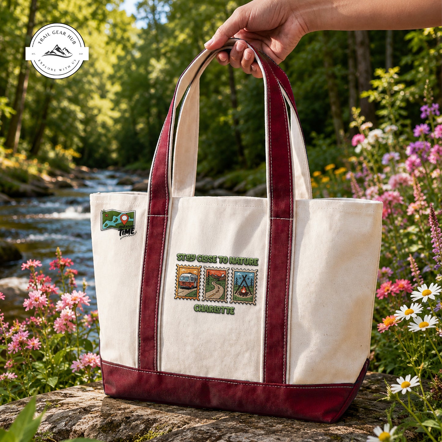 Stay Close To Nature Personalized Embroidered Canvas Tote Bag TG05
