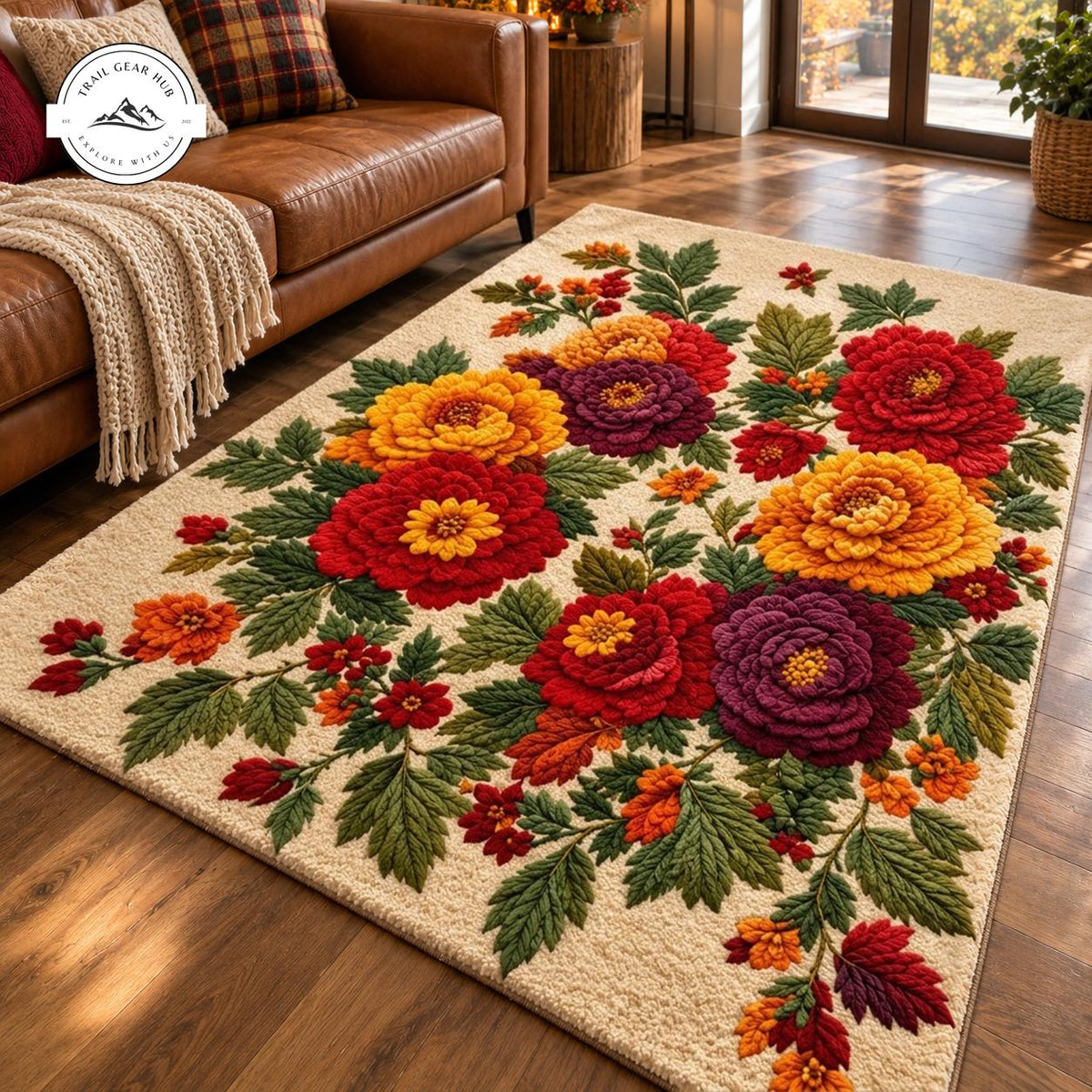 Harvest Blooms Premium Faux Cashmere Area Rug TG08