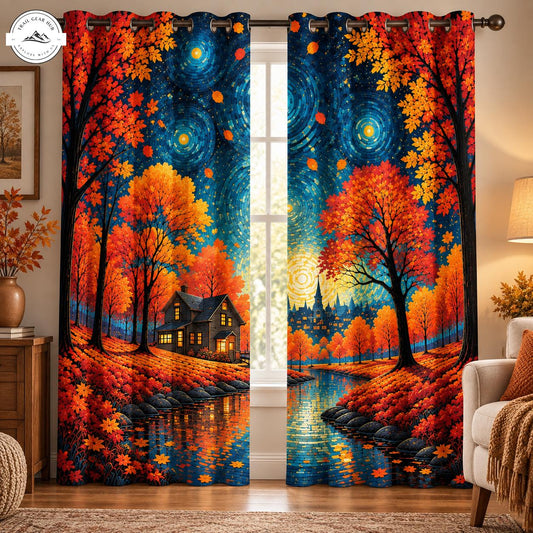 Autumn Forest & Starry Night Sky  Grommet Curtains TG28