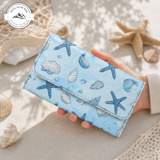 Beach Starfish & Seashell Pattern Long Folding Wallet TG05