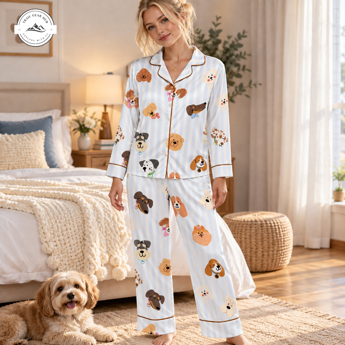 Cute Dog Pattern Women Long Satin Pajama TG15