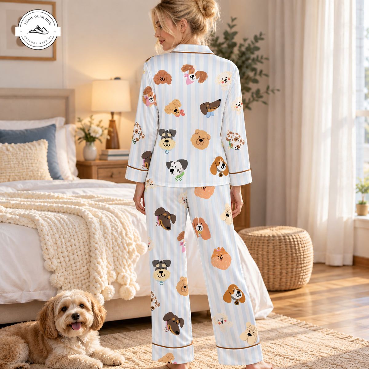 Cute Dog Pattern Women Long Satin Pajama TG15
