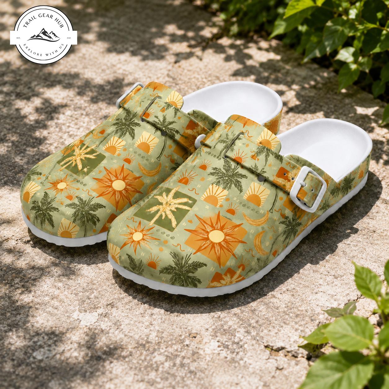Tropical Sun & Palm Tree Nurse Clogs TG06