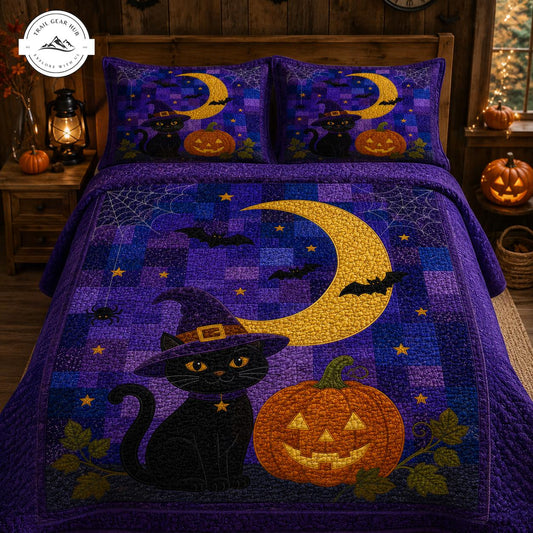 Black Cat & Pumpkin Quilted Bedding Set TG03