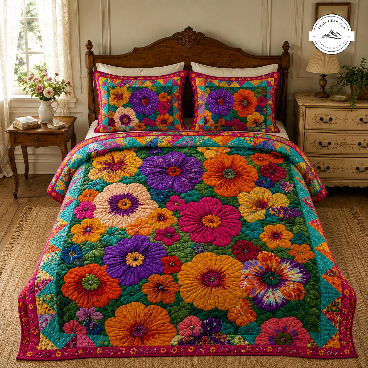 Colorful Bohemian Flower Quilted Bedding Set TG07