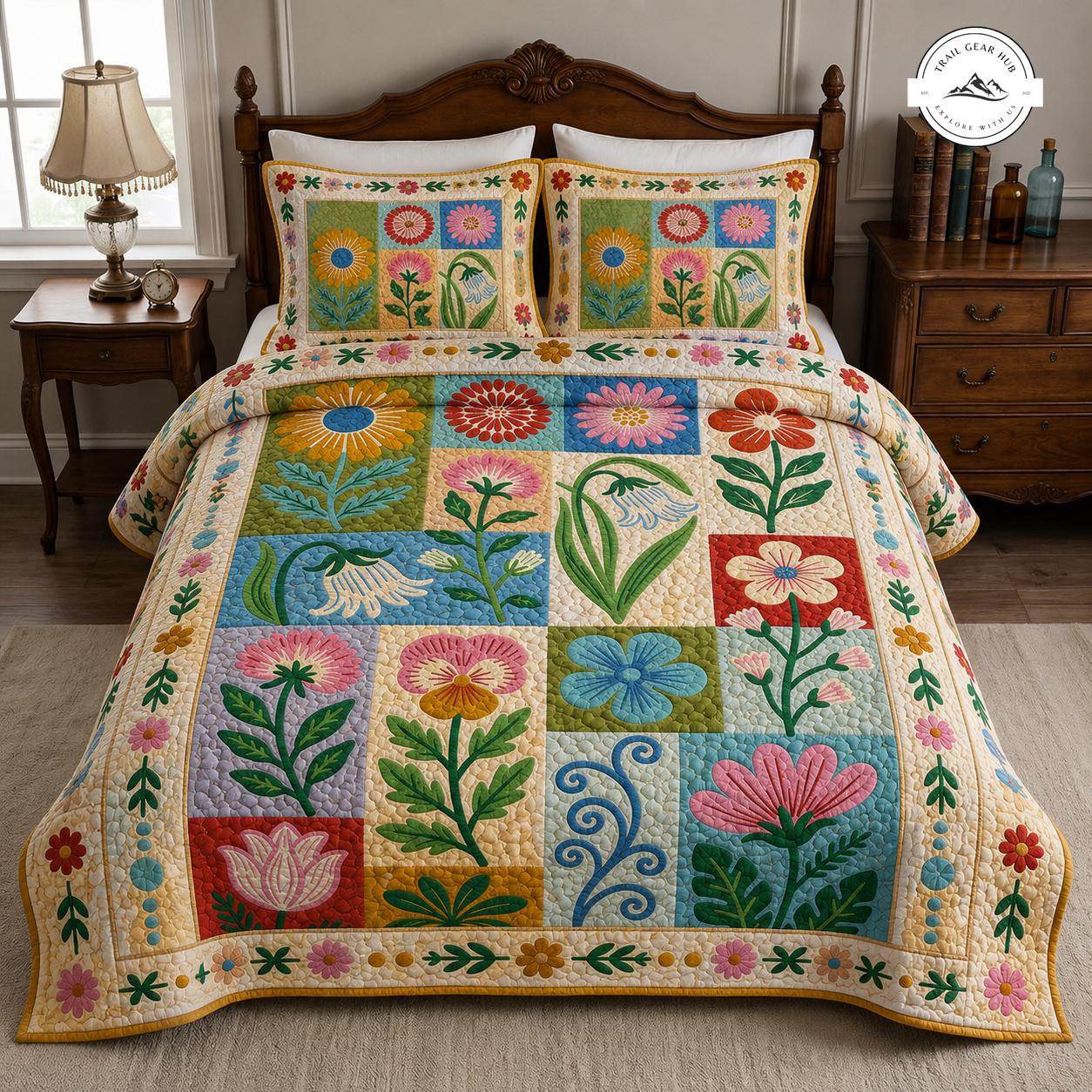Botanical Floral Quilted Bedding Set TG08