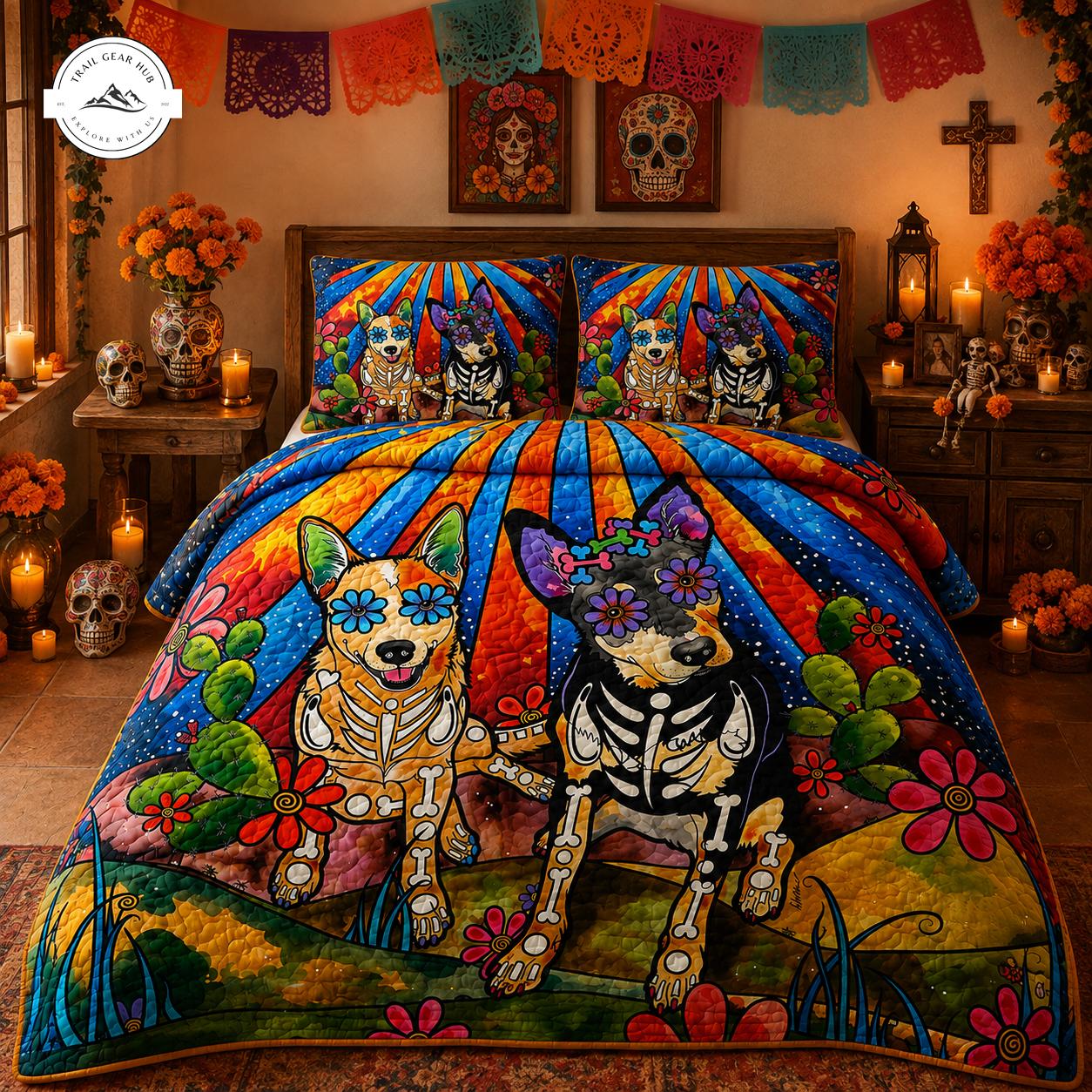 Day of the Dead Sugar Skull Dogs Quilted Bedding Set TG22