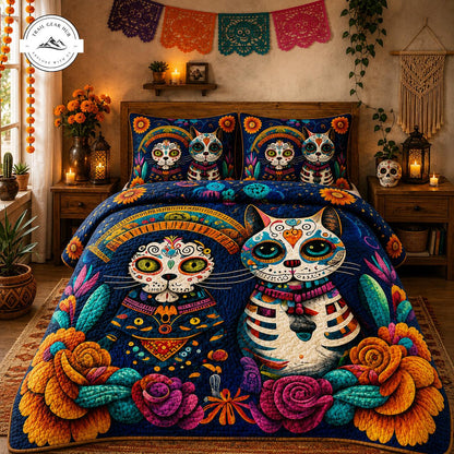 Dia de Los Muertos Sugar Skull Cat Quilted Bedding Set TG23