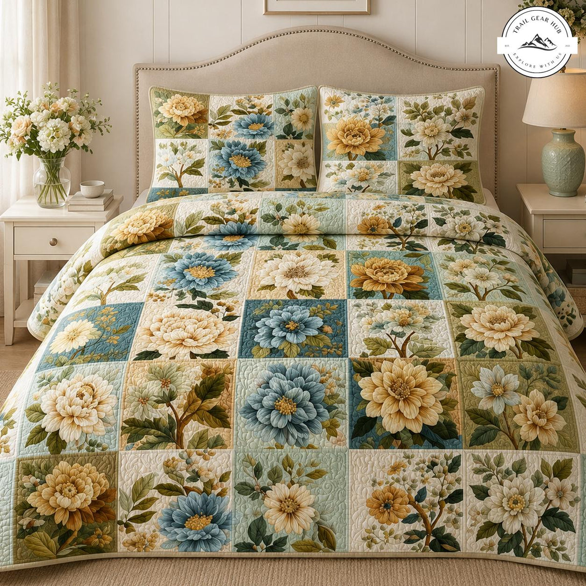 Vintage Floral Patchwork Quilted Bedding Set TG32
