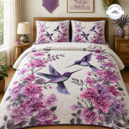 Purple Hummingbird Quilted Bedding Set TG33