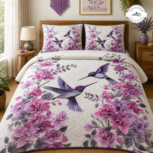 Purple Hummingbird Quilted Bedding Set TG33