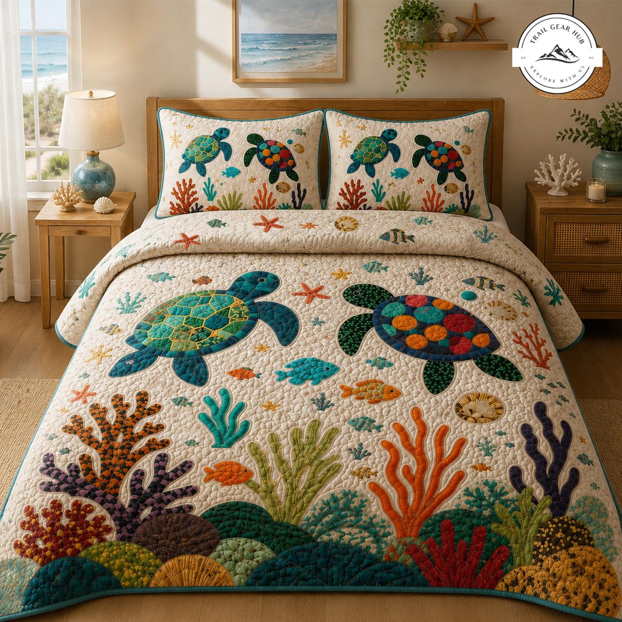 Coral Reef Ocean Life Quilted Bedding Set TG36