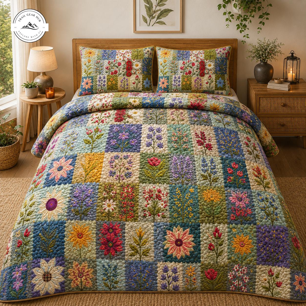Botanical Wildflower Patchwork Quilted Bedding Set TG38