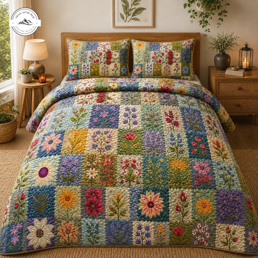 Botanical Wildflower Patchwork Quilted Bedding Set TG38