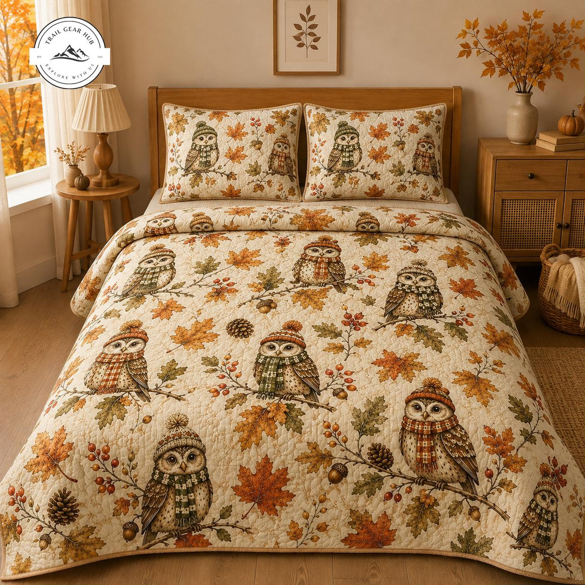 Autumn Woodland Owl Quilted Bedding Set TG57